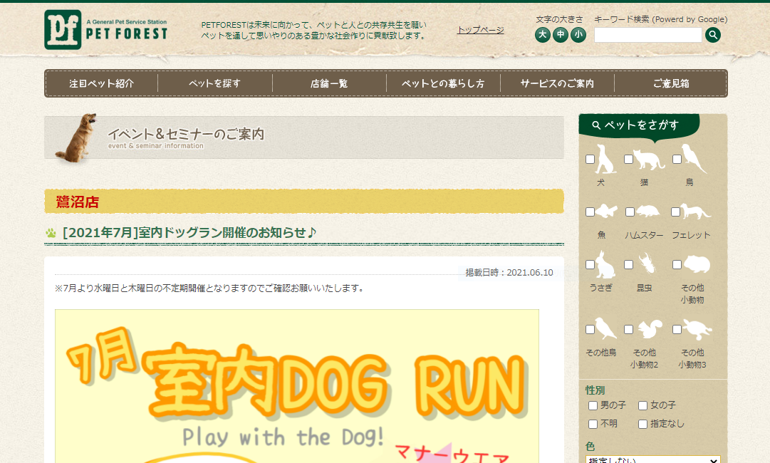 ペットフォレスト鷺沼店室内DOGRUN